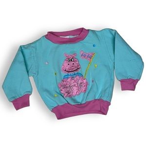 Vintage 24 Months Hippo Sweatshirt Teal Blue Pink Retro Girls Color Kids